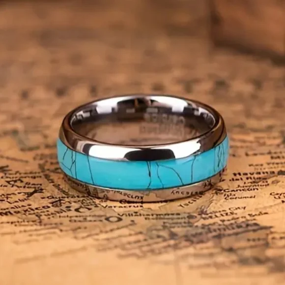 Unique.Vintage Stainless Steel Turquoise Ring for Men. - Picture 3 of 5